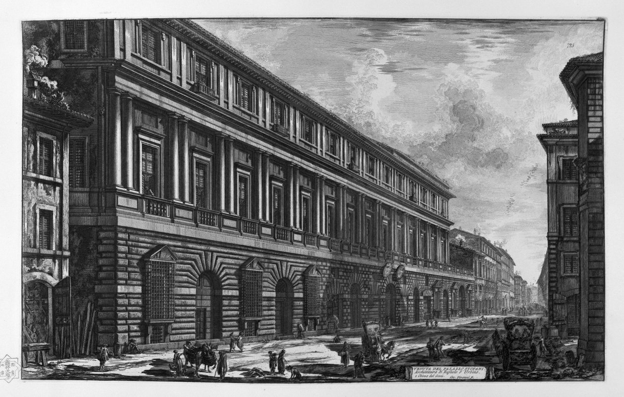 Utsikt over Vidoni Caffarelli -palasset (Stoppani -palasset). Gesù -kirken av Giovanni Battista Piranesi