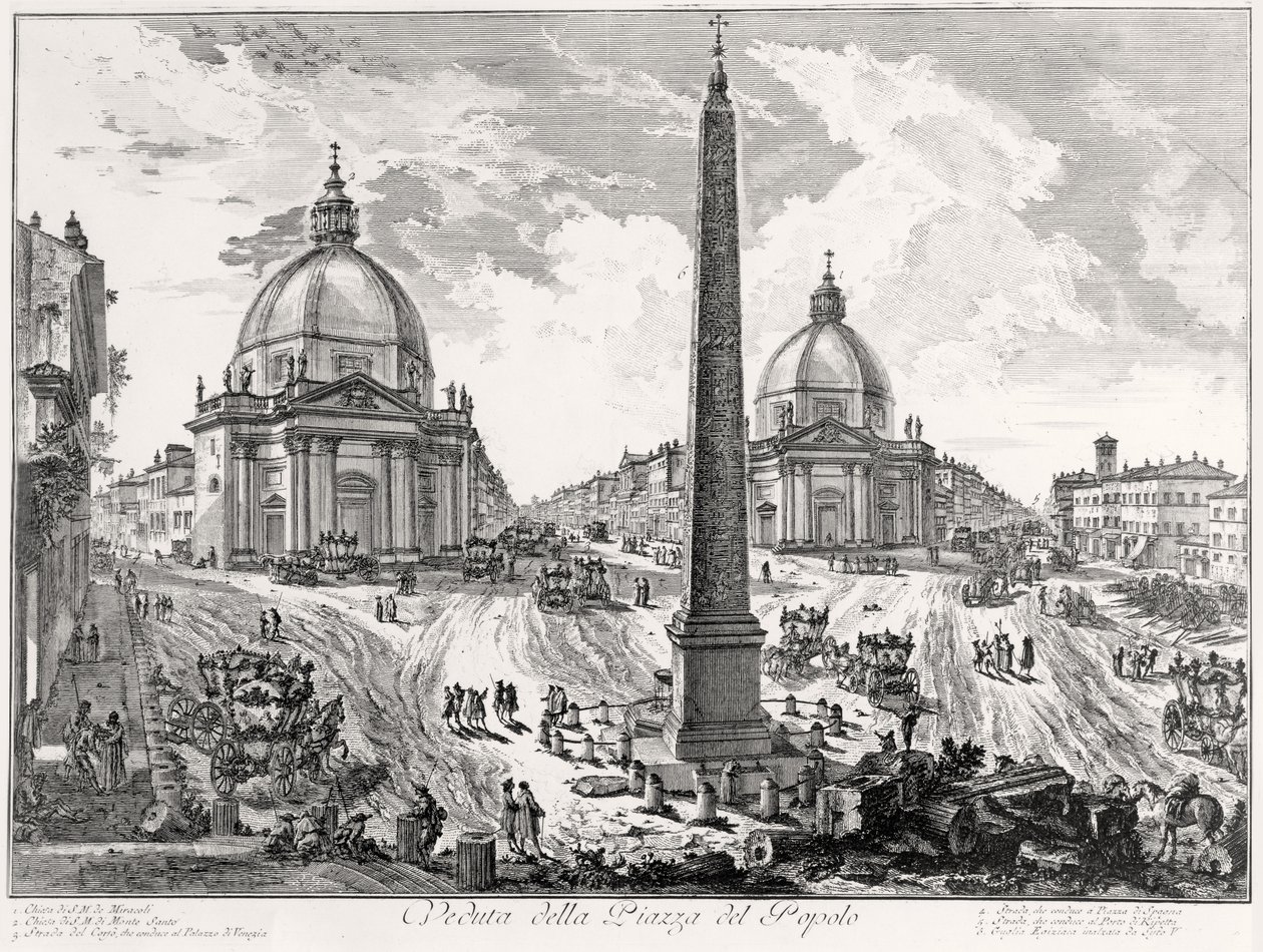 Utsikt over Piazza del Popolo, ca. 1750 av Giovanni Battista Piranesi