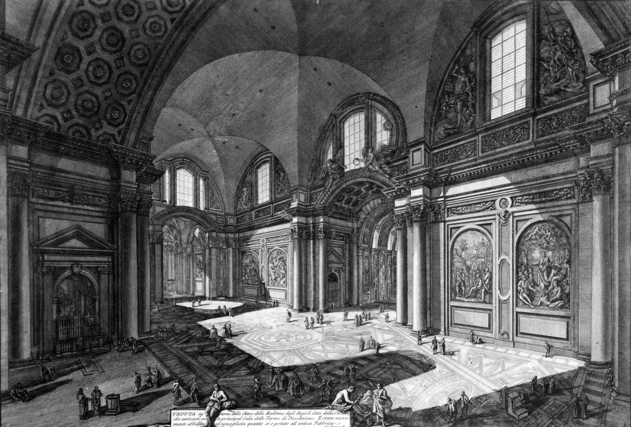 Utsikt over interiøret til Santa Maria degli Angeli e dei Martiri, fra 