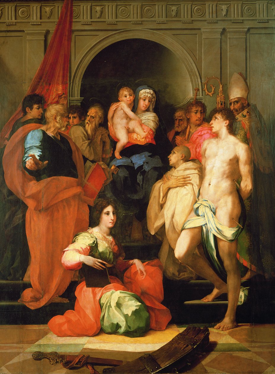 Madonna Enthroned with Ten Saints av Giovanni Battista Rosso Fiorentino