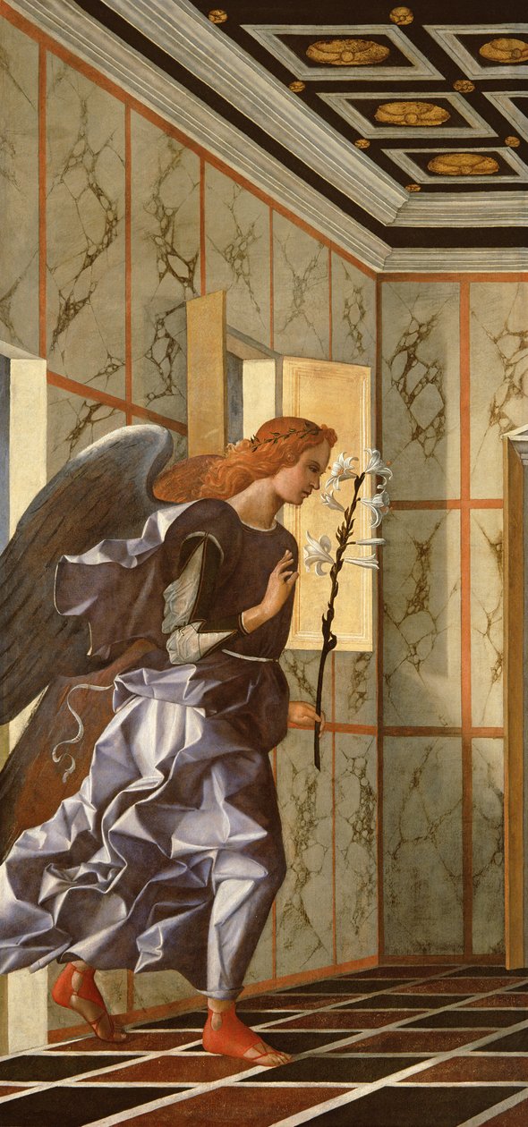 Erkeengelen Gabriel, fra The Annunciation diptych, ca. 1500 (restaurering etter 1998) av Giovanni Bellini