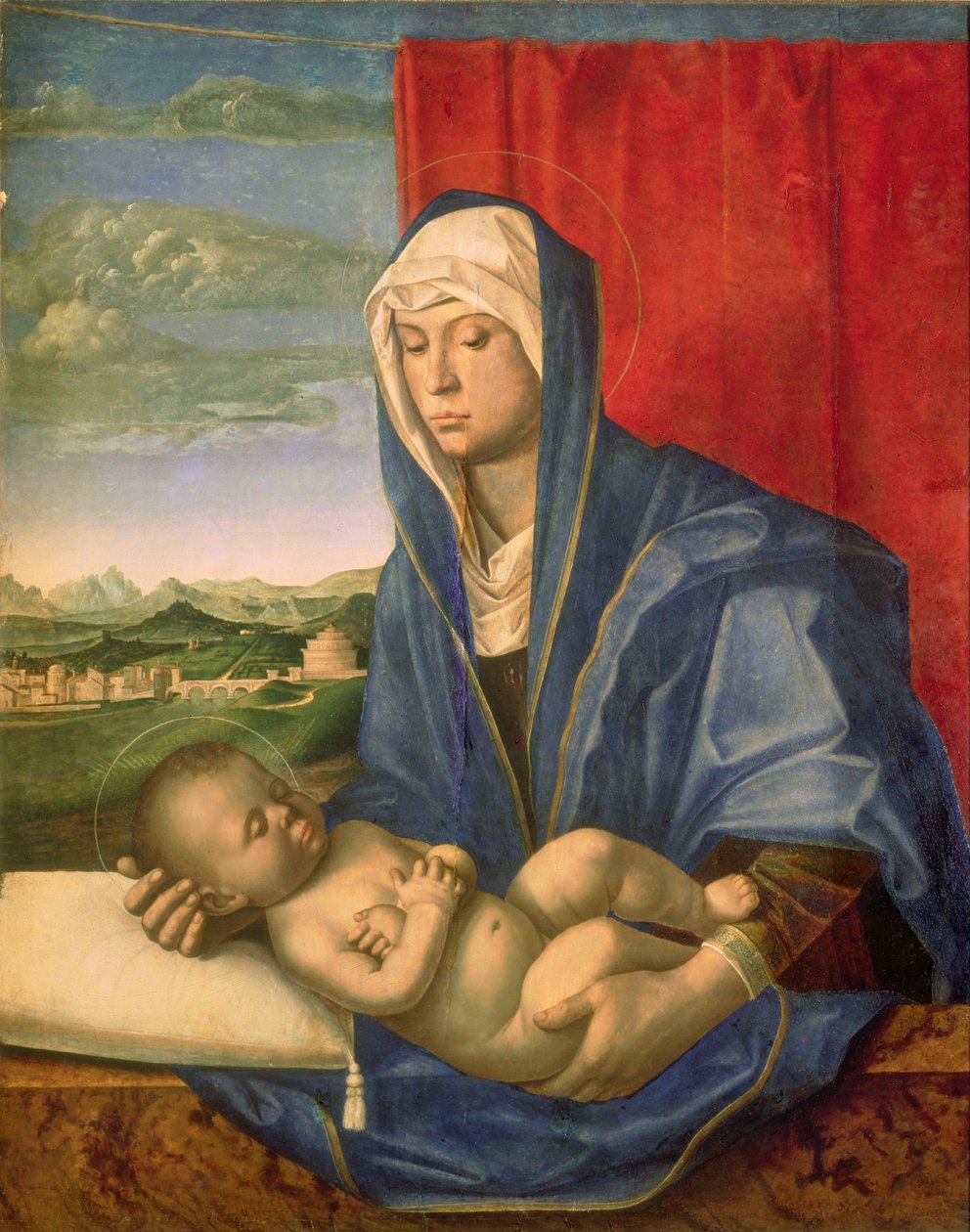 Jomfru og barn (olje på tre) av Giovanni Bellini