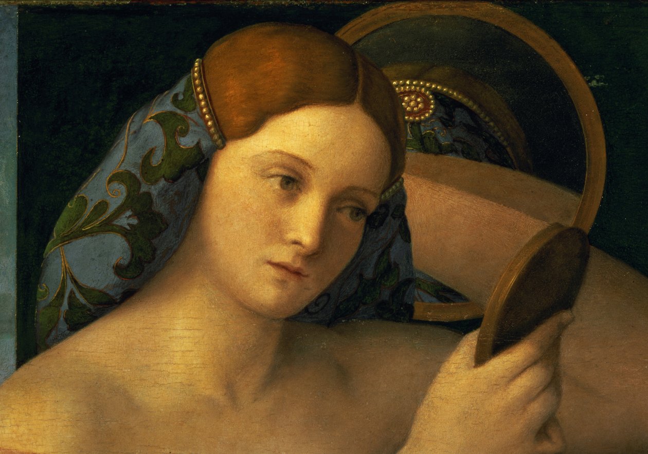 Ung kvinne på toalettet hennes, detalj av ansiktet, 1515 av Giovanni Bellini