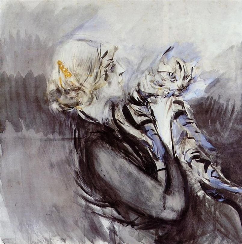 Damen med en katt Deutsch: Frau mit Katzen Polski: Woman in cat av Giovanni Boldini