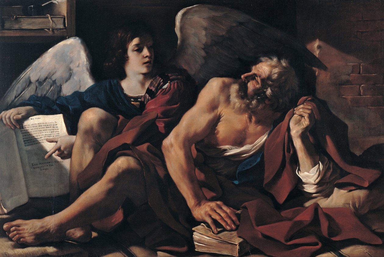 Den hellige Matthew og engelen av Giovanni Francesco Barbieri