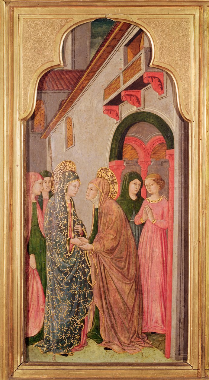 The Visitation, fra en altertavle som viser scener fra Jomfruens liv, ca. 1445 av Giovanni Francesco da Rimini