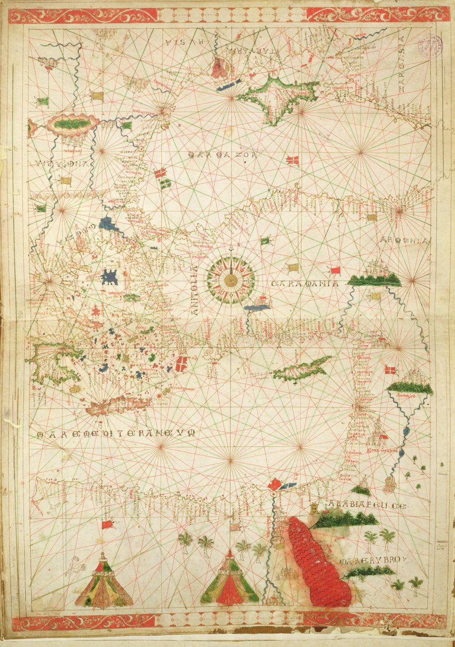 Det østlige Middelhavet, fra et nautisk atlas, 1520 (blekk på vellum) (se også 330914) av Giovanni Xenodocus da Corfu