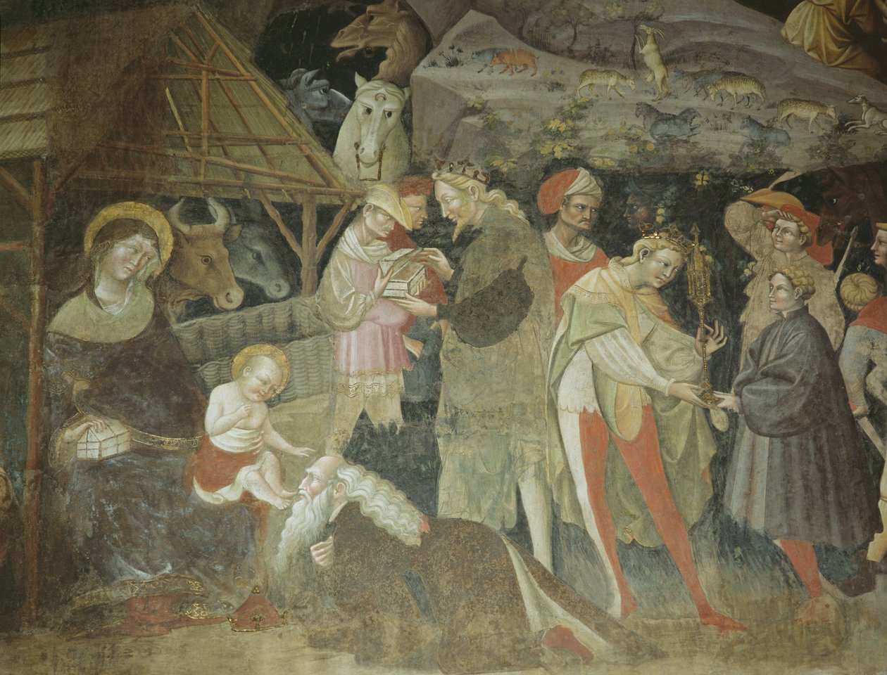 Julekrybbe fra Journey of the Magi Cycle, Bolognini Chapel, fresco ca. 1420 av Giovanni da Modena