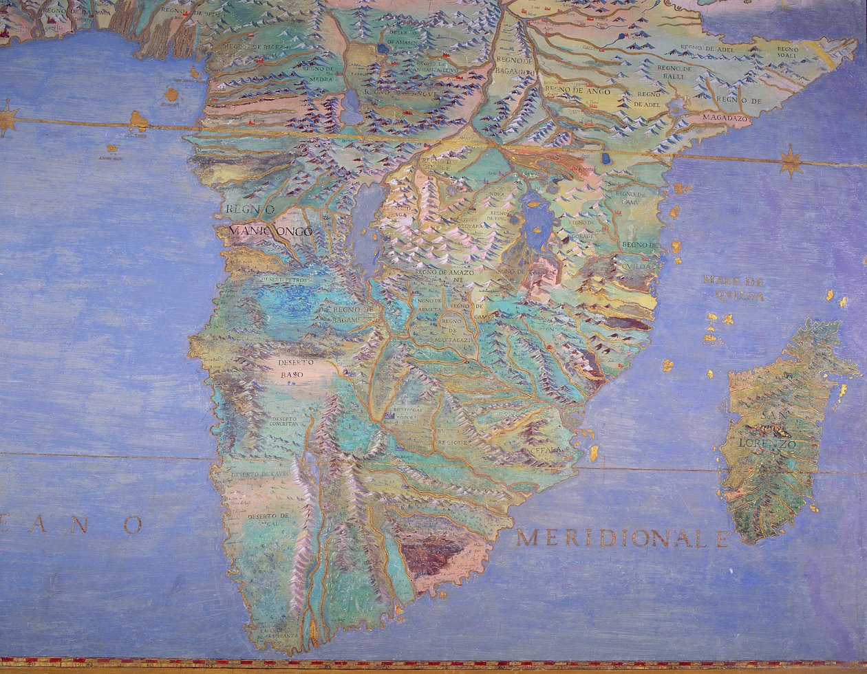 Kart over India fra det sekstende århundre, fra 'Sala del Mappamondo' (Hall of the World Maps) ca. 1574-5 av Giovanni de Vecchi
