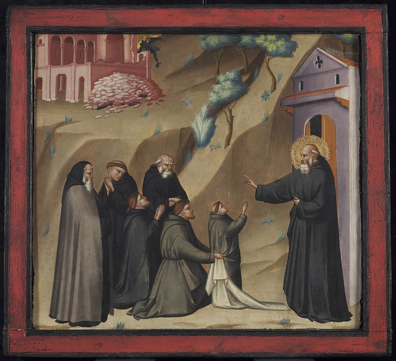 St. Benedict gjenoppretter livet til en ung munk, sent på 1300-tallet (tempera og bladgull på panel) av Giovanni di Niccolo del Biondo