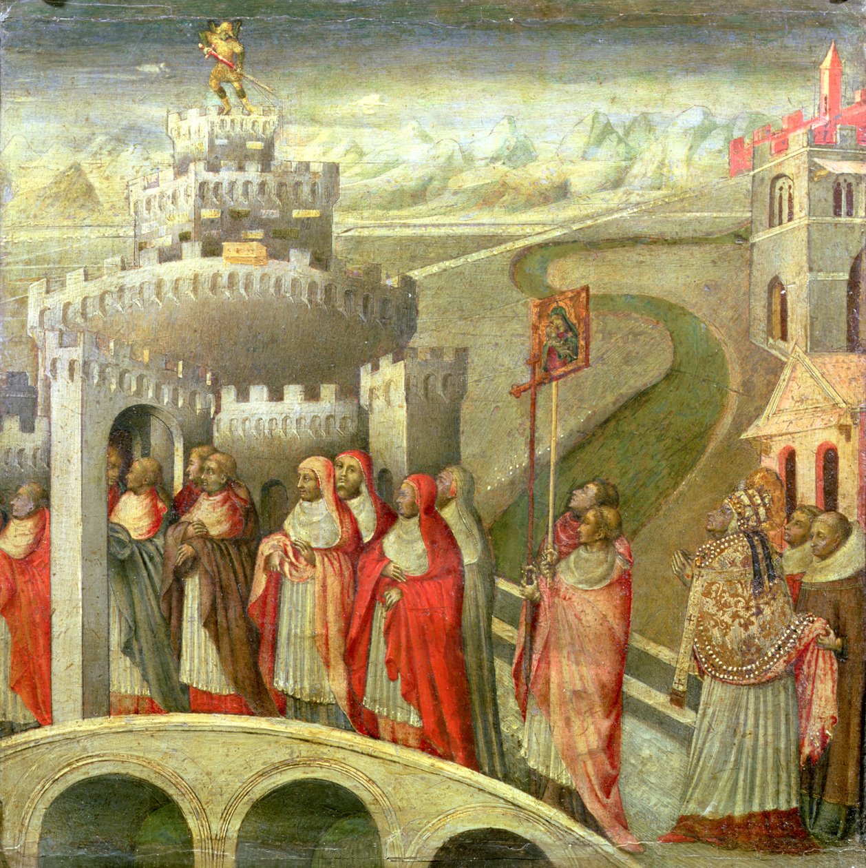 Prosesjon av St. Gregory til Castel St. Angelo av Giovanni di Paolo