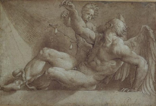 Allegory of Time (tegning) av Giovanni Antonio Pordenone