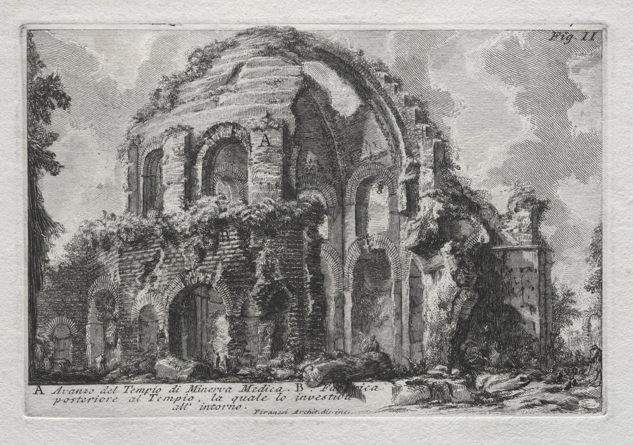 Resten av tempelet til Minerva Medica. av Giovanni Battista Piranesi