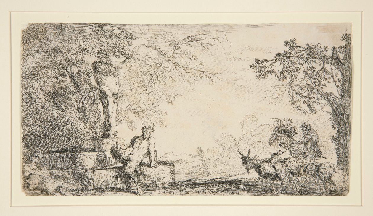 En Satyr hviler under en Herm av Giovanni Benedetto Castiglione