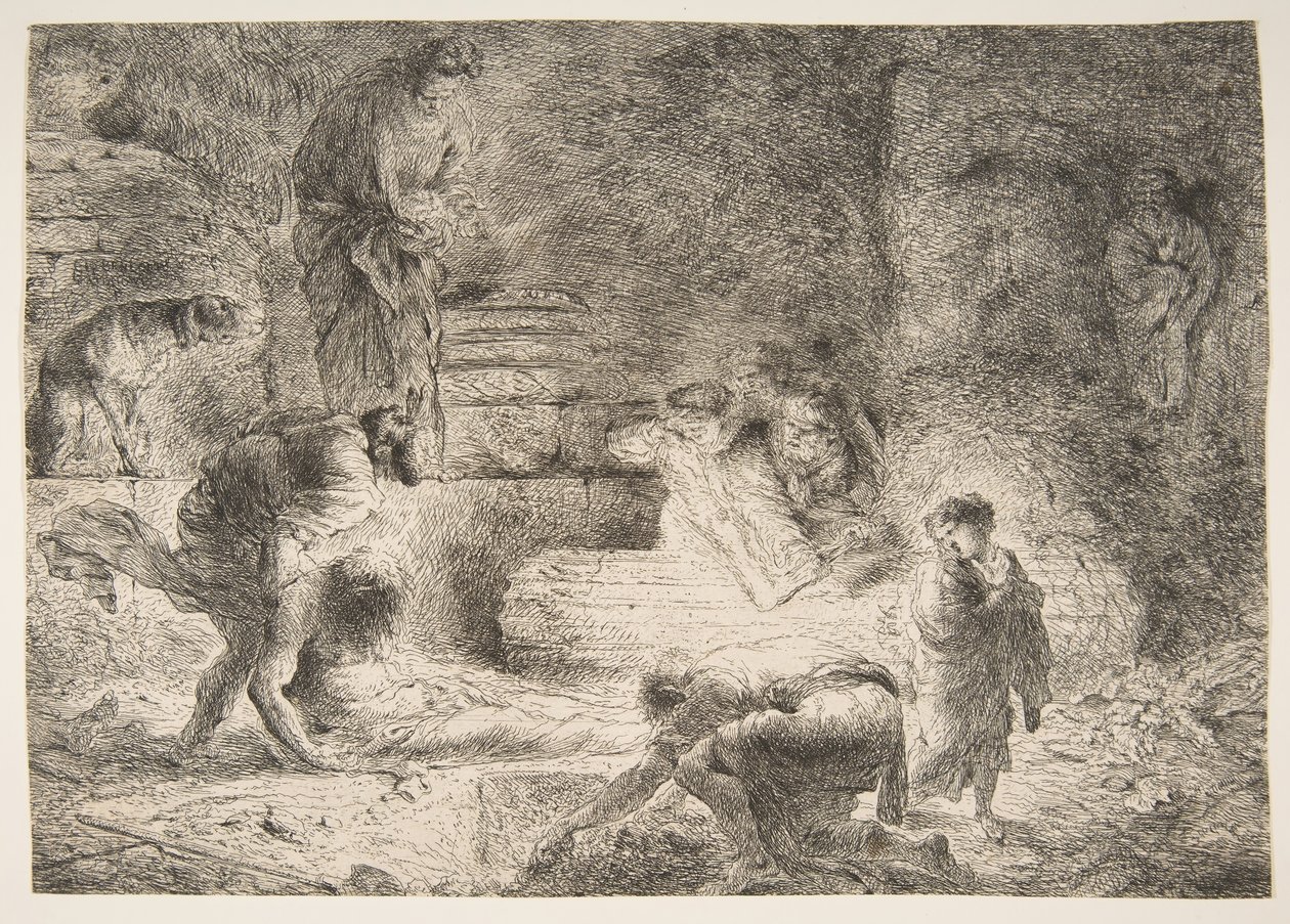 Tobit begraver de døde, ca. 1647-51. av Giovanni Benedetto Castiglione