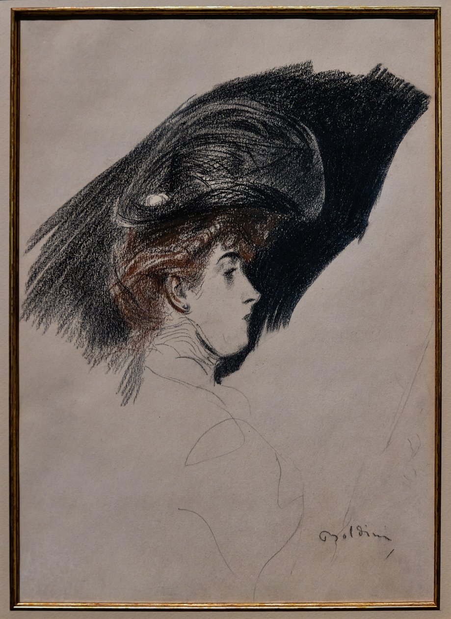 Elegant profil, ca. 1880 (kull på papir) av Giovanni Boldini