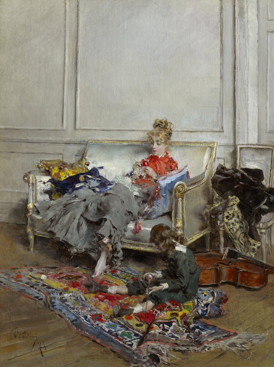 Ung kvinne hekler, 1875 av Giovanni Boldini