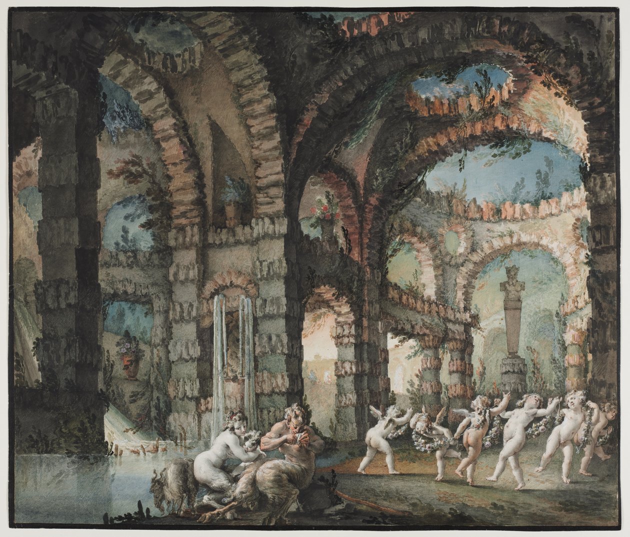 Familie av satyrer med dansende kjeruber av Giovanni David