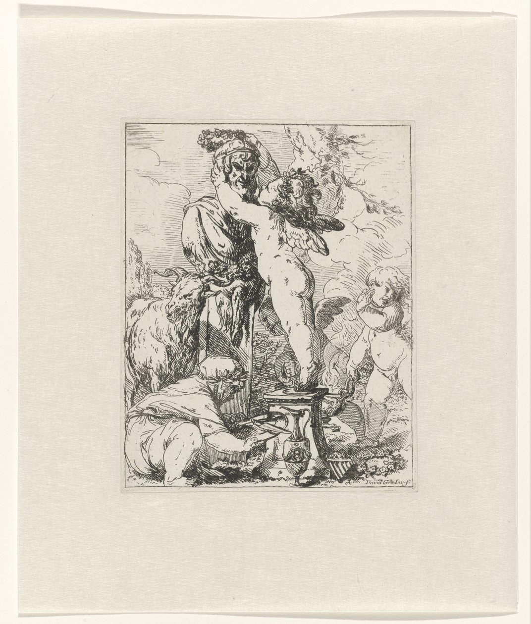 Putti ofrer guden Terminus av Giovanni David
