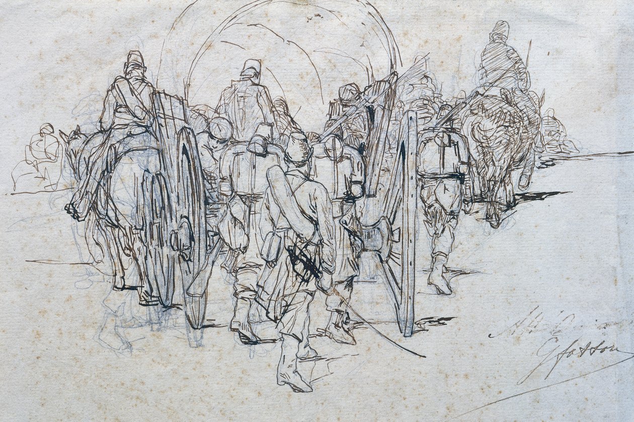 Konvoi av forsyninger på marsj av Giovanni Fattori