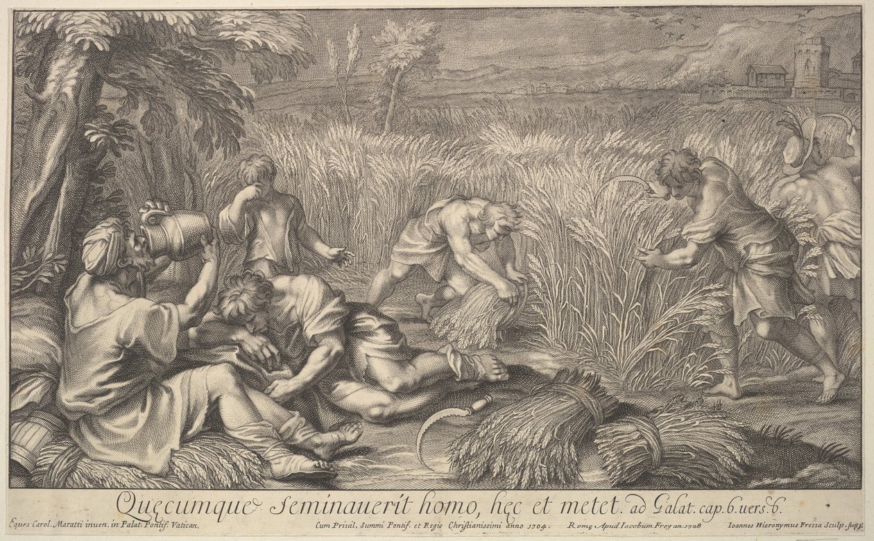 Høstere av korn, 1704. av Giovanni Girolamo Frezza