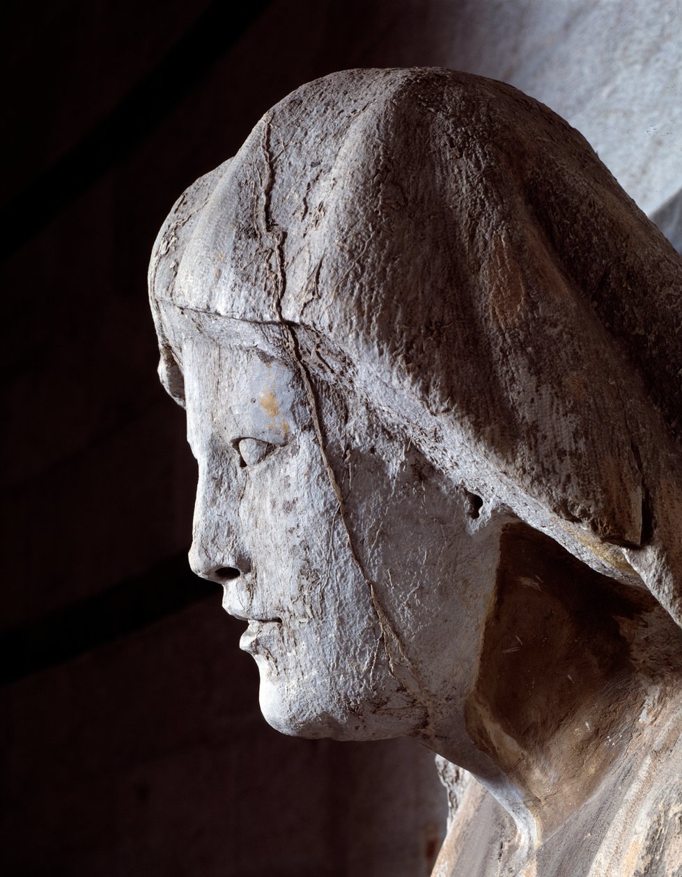 Jomfru med barn. Detalj (Marmorskulptur av Giovanni Pisano
