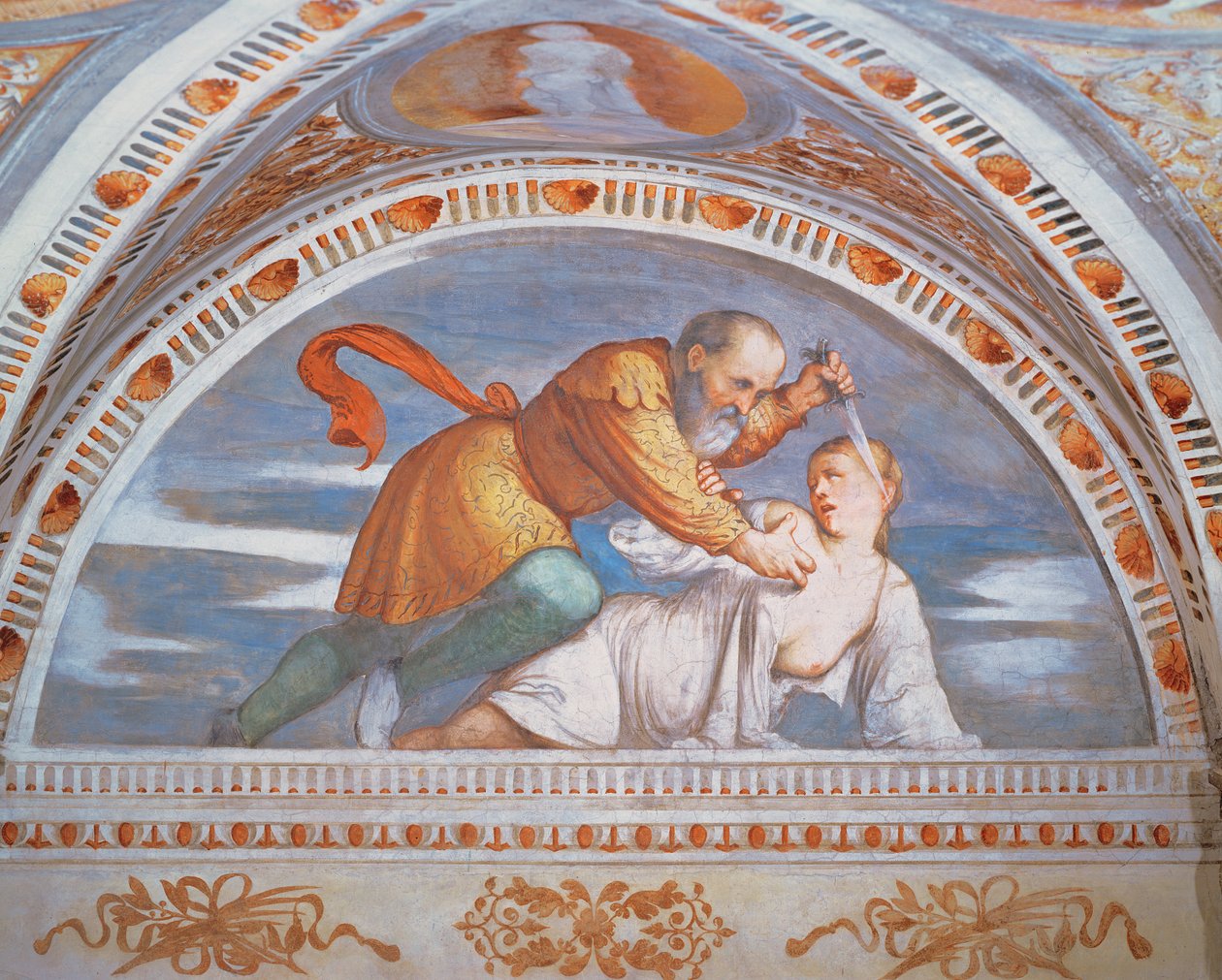 The Death of Virginia, lunette, 1531-32 av Girolamo Romanino