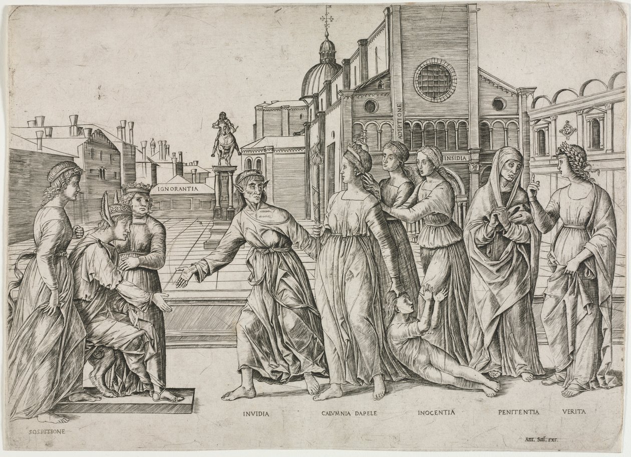 Calumny of Apelles, ca. 1500-1506. av Girolamo Mocetto