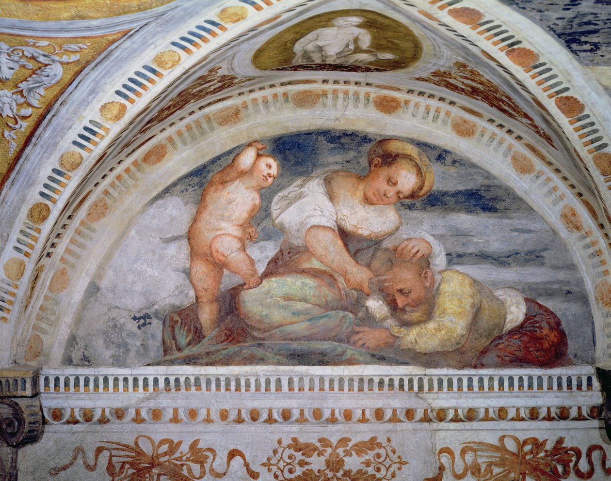 Samson og Delila, lunette, 1531-32 av Girolamo Romanino