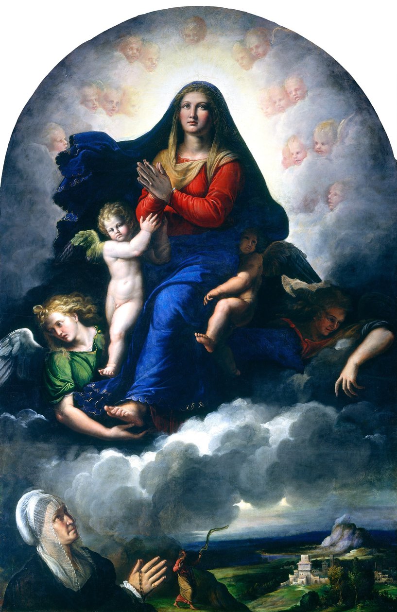 The Apparition of the Virgin, 15301540. av Girolamo da Carpi
