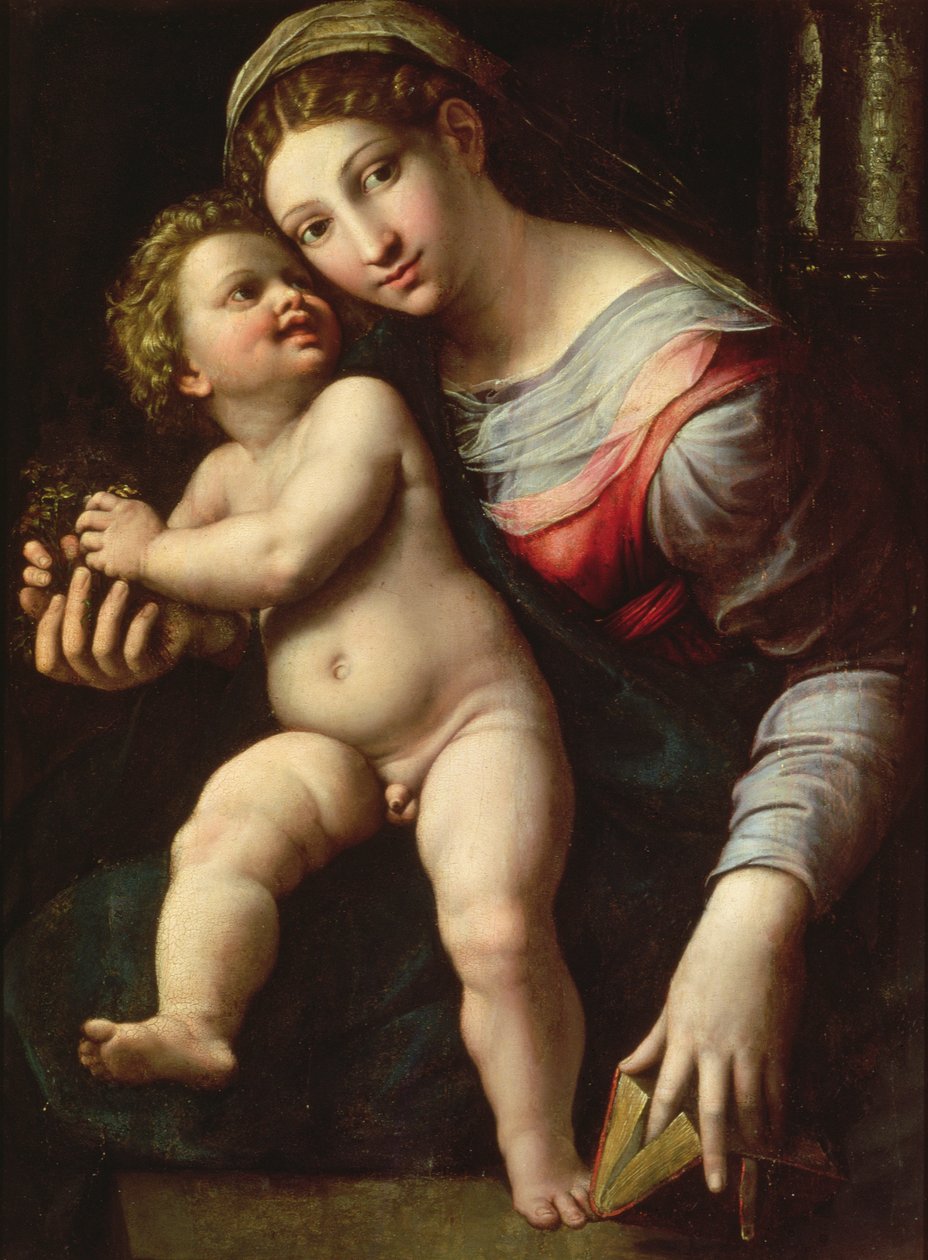 Madonna og barn, ca. 1530-40 (panel) av Giulio Romano