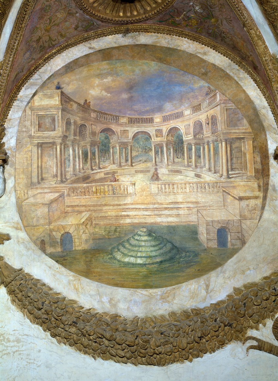 Scene som viser at de som er født under Skyttens tegn i forbindelse med stjernebildet Arcturus, får en tilbøyelighet til å bli voktere av kongelige bygninger, symbolisert ved en pala av Giulio Romano