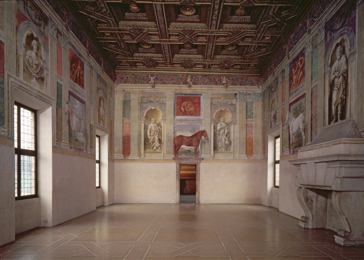 Utsikt over Hall of the Horses, 1528 av Giulio Romano