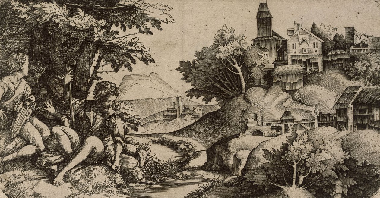 Konsert ved en bekk av Domenico Campagnola