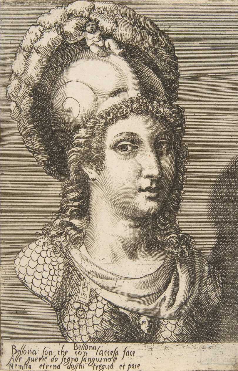 Byste av Bellona, ca. 1531-76. av Giulio Bonasone