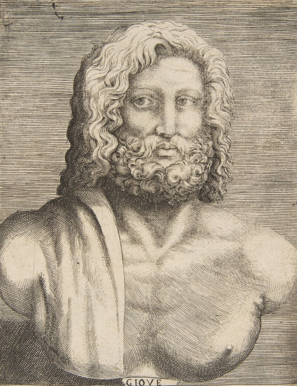 Byste av Jupiter, ca 1531-76. av Giulio Bonasone