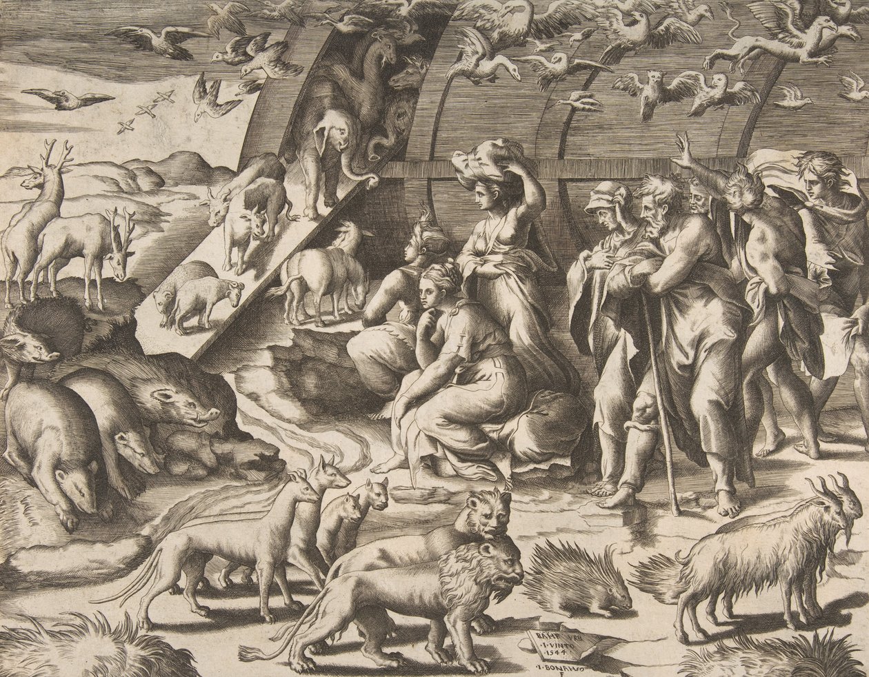Noah forlater arken, 1500-tallet. av Giulio Bonasone