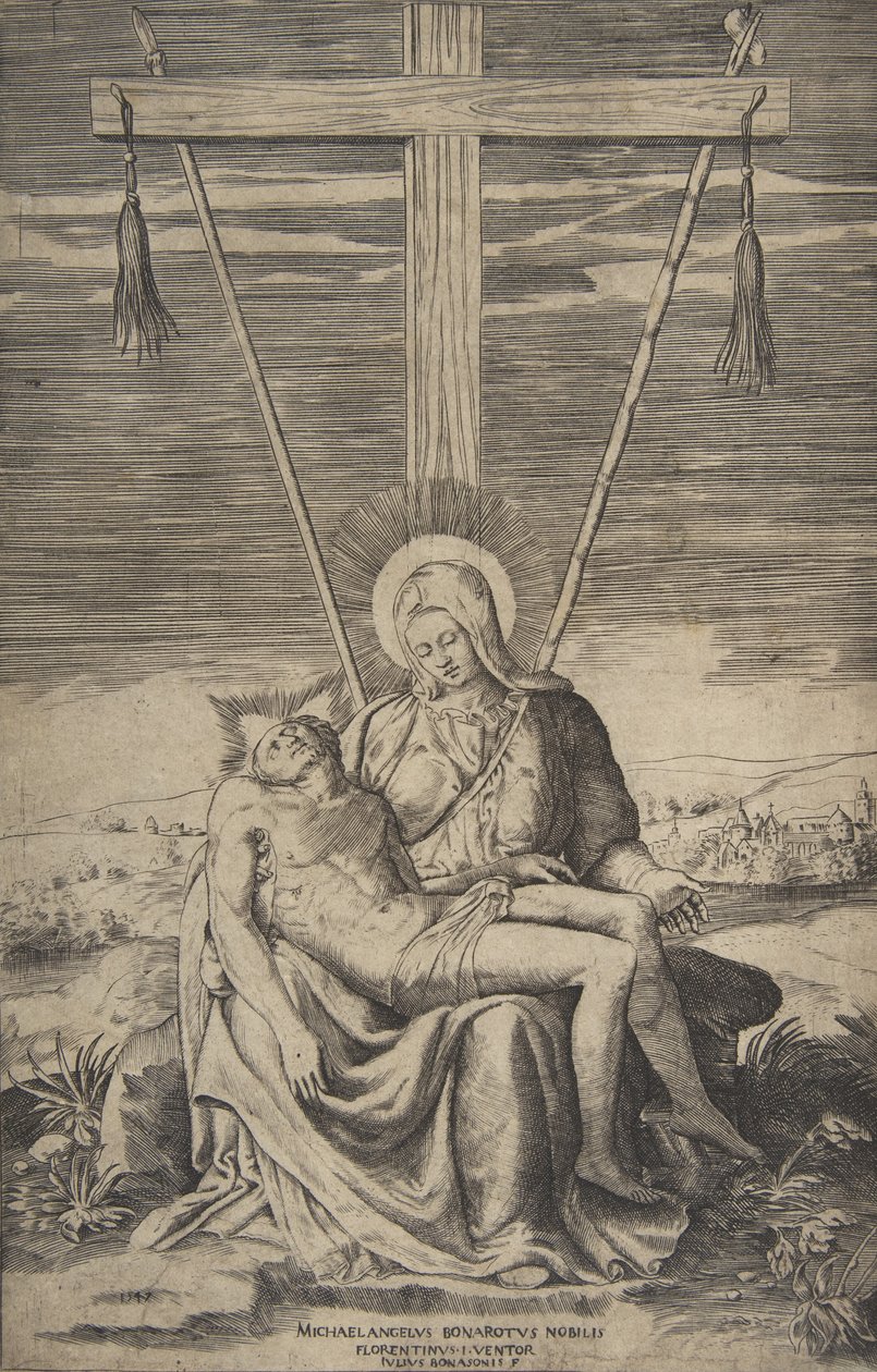 Pieta under korset av Golgatha, 1547. av Giulio Bonasone