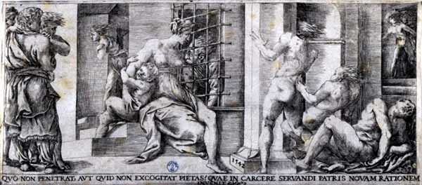 Romersk veldedighet (gravering) av Giulio Bonasone