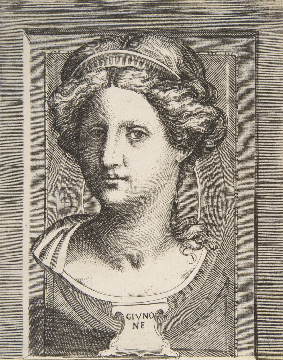 Skulptert hode av Juno, ca 1531-76. av Giulio Bonasone