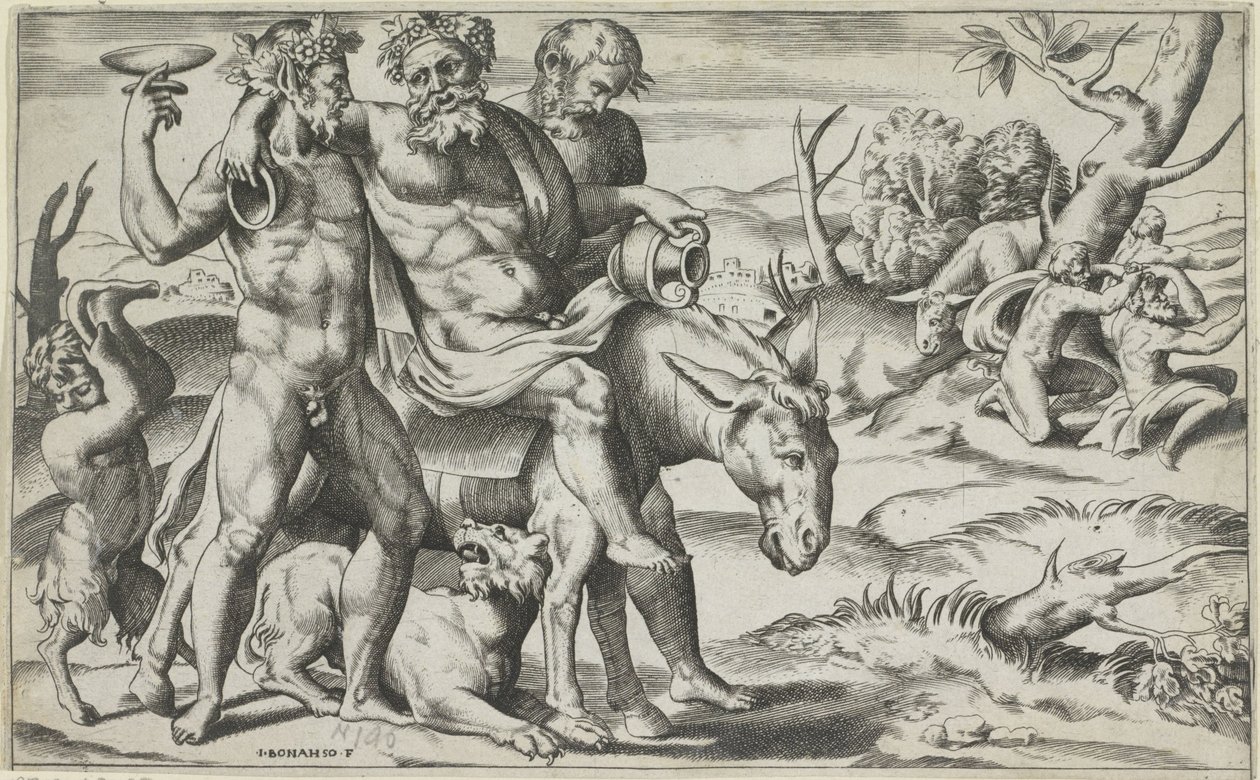 Silenus rir på et esel av Giulio Bonasone