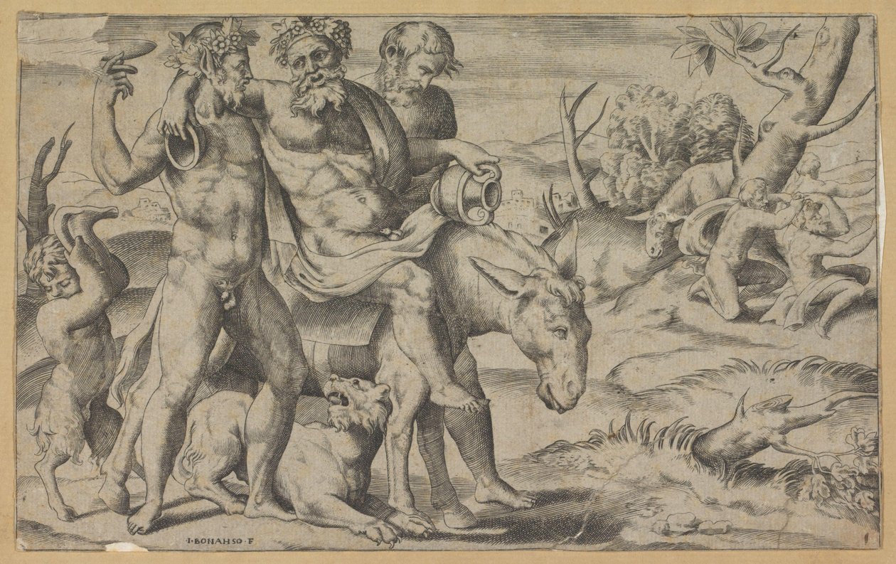 Silenus rir på et esel av Giulio Bonasone