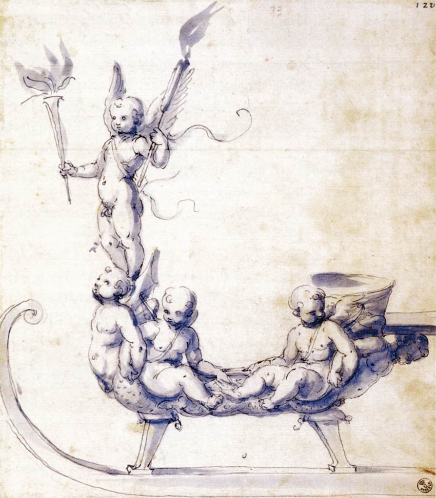Skisse for en slede med Putti av Giuseppe Arcimboldo