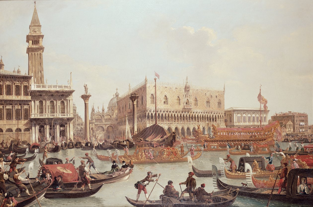 Utsikt over Dogepalasset og Piazzetta, Venezia av Giuseppe Bernardino Bison