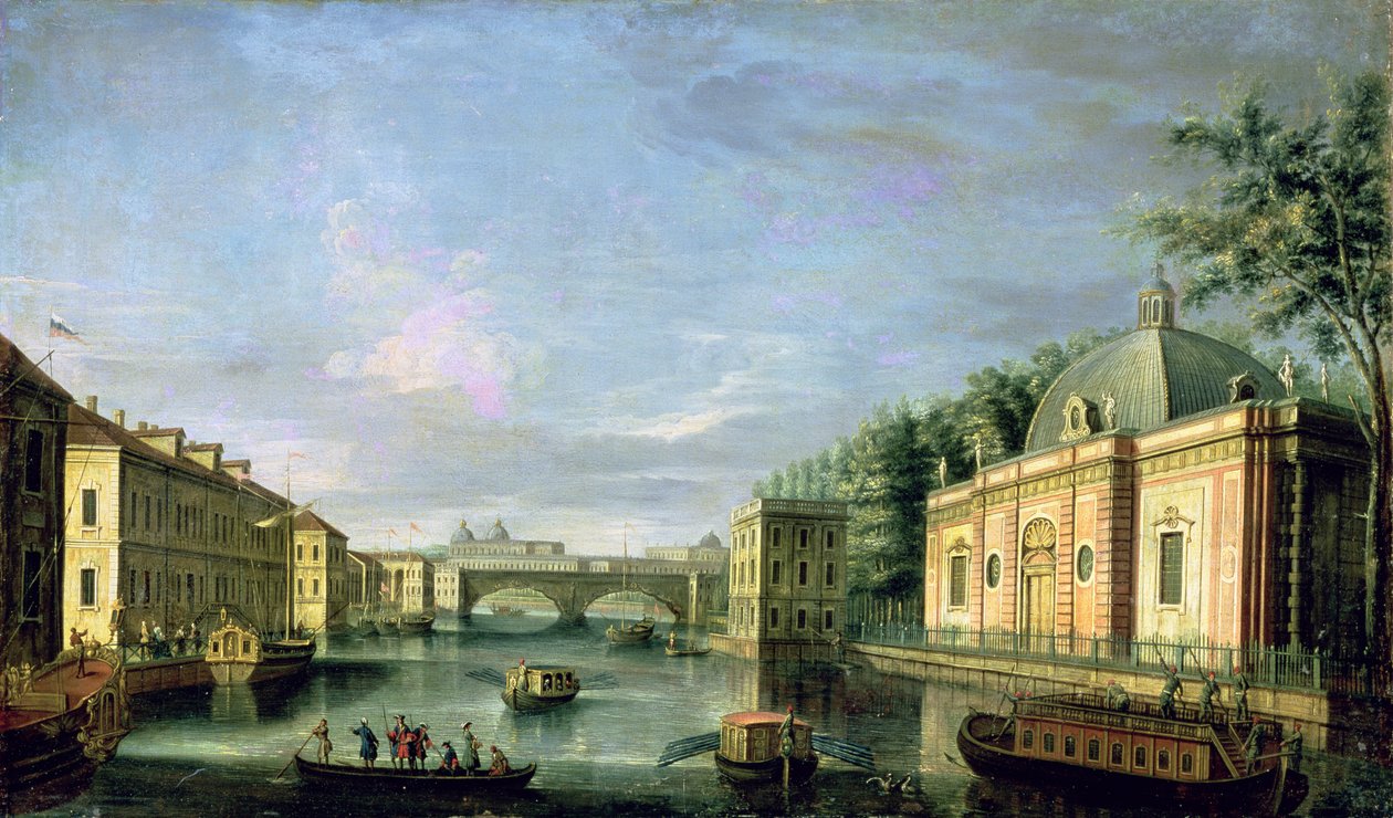 Utsikt over Fontanka-elven i St Petersburg, 1750-tallet av Giuseppe Valeriani