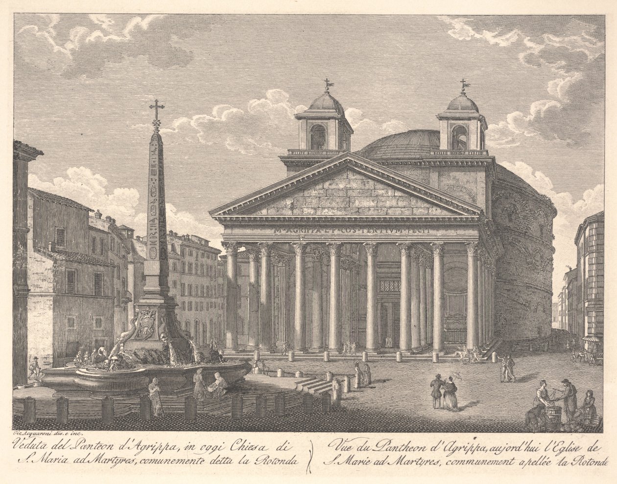 Utsikt over Pantheon of Agrippa (etsing) av Giuseppe Acquaroni