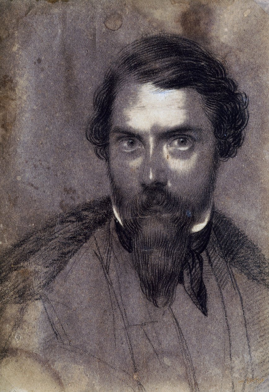 Selvportrett (kritt på papir) av Giuseppe Baldini
