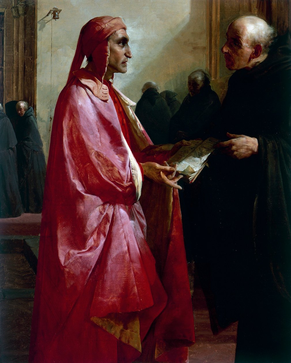 Møte mellom Dante (1265-1321) og Fra Ilario av Giuseppe Bertini