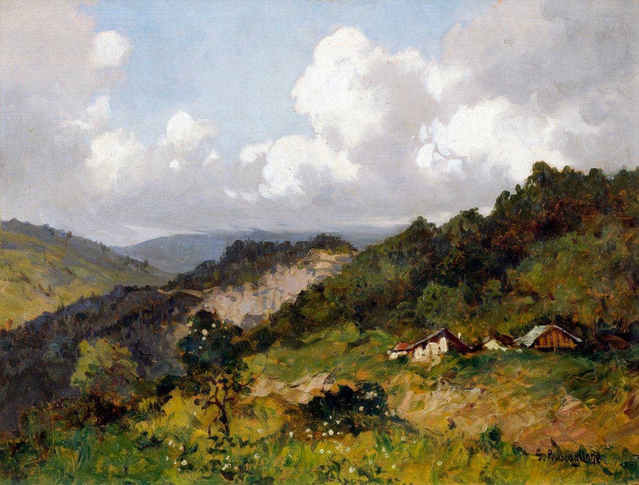 Sommer i bakker (olje på panel) av Giuseppe Buscaglione