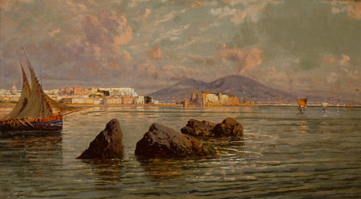 Napolibukten (olje på tre) av Giuseppe Carelli
